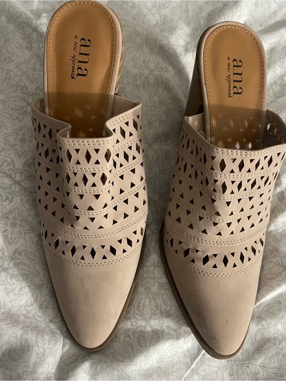a.n.a Perforated Pointed Mule in Blush Taupe